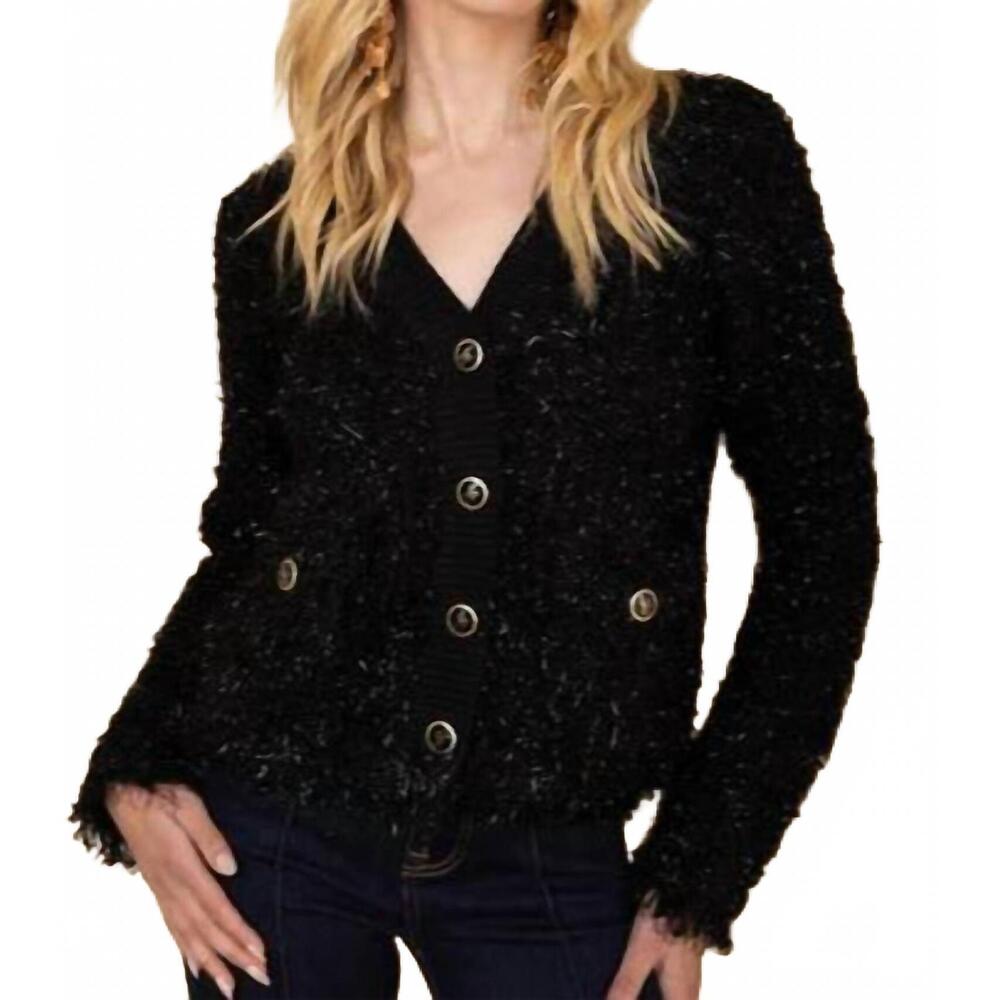 NEW HALE BOB eyelash v-neck cardigan in black